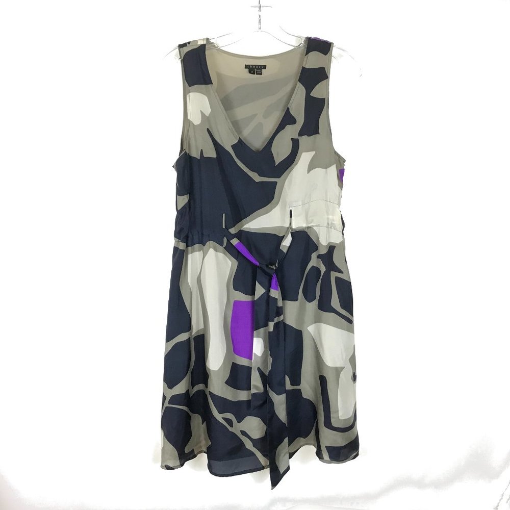 Size 8 Theory Alfa Floret Pure Silk Bow Tie Dress